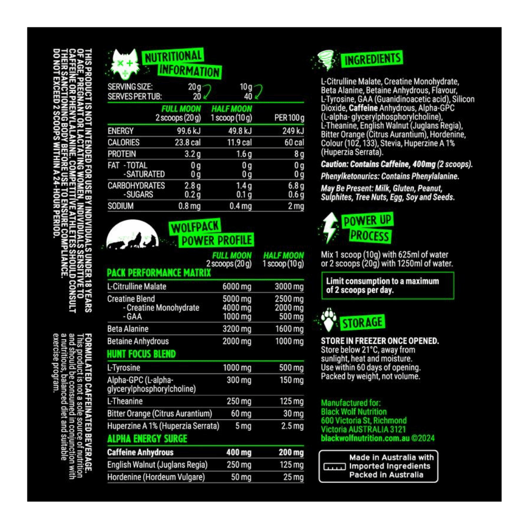 Black Wolf Nutrition - PRE 20 Servings